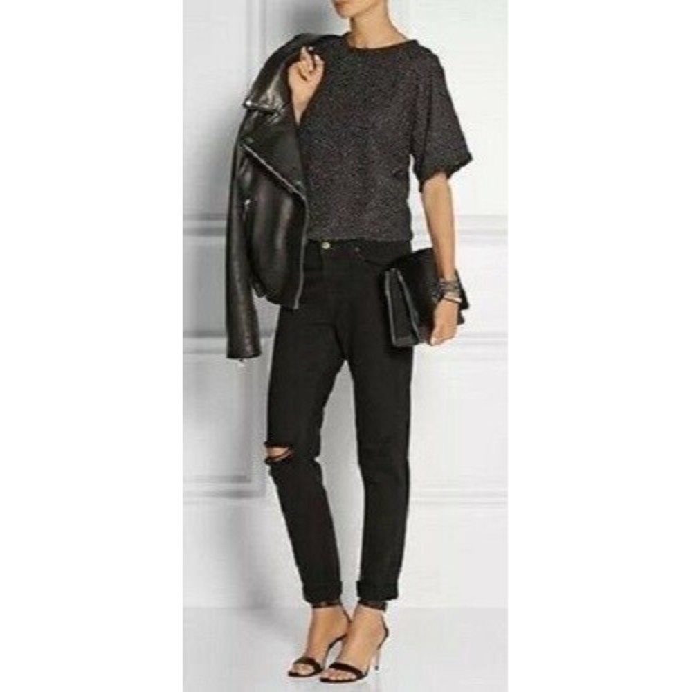 $228 J Brand Jake Destroyed Slim Boyfriend Jean Ripped / Torn In Gothic Black~24